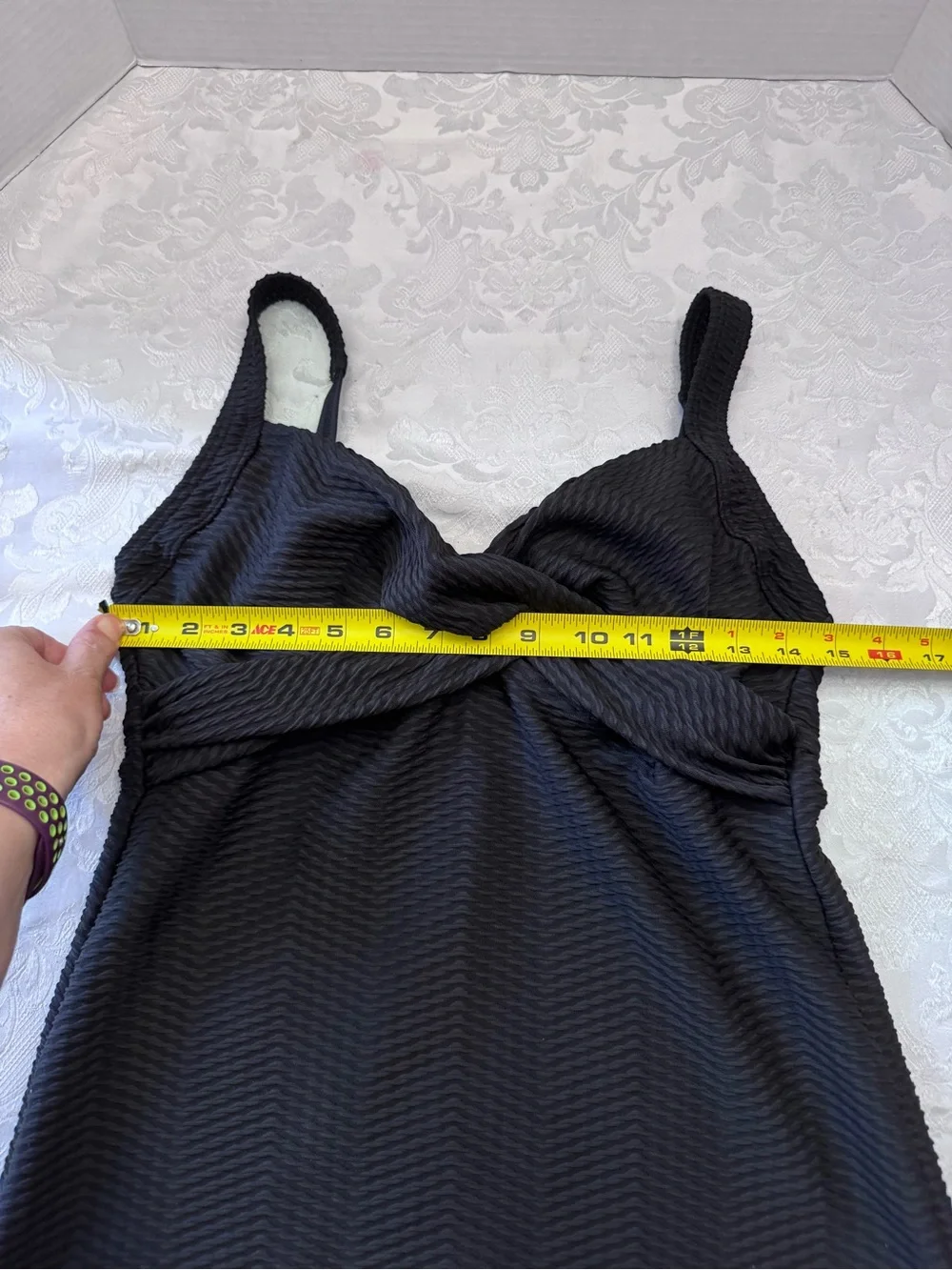 Lands' End Size 8 Tankini Swimsuit Top Black Textured Resortwear‎ Wrap V Neck